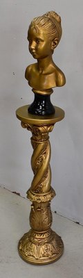 Antique Gilded Plaster Twisted Column and Bust of a Girl-RVK-729882