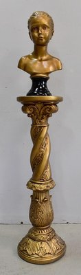 Antique Gilded Plaster Twisted Column and Bust of a Girl-RVK-729882