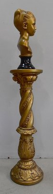 Antique Gilded Plaster Twisted Column and Bust of a Girl-RVK-729882