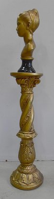 Antique Gilded Plaster Twisted Column and Bust of a Girl-RVK-729882