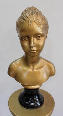 Antique Gilded Plaster Twisted Column and Bust of a Girl-RVK-729882