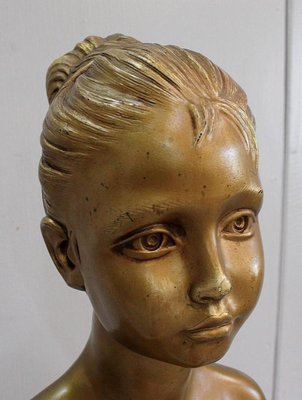 Antique Gilded Plaster Twisted Column and Bust of a Girl-RVK-729882