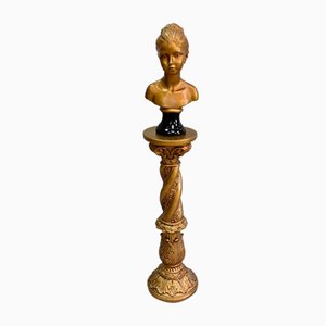 Antique Gilded Plaster Twisted Column and Bust of a Girl-RVK-729882