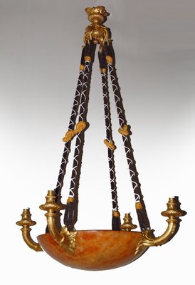 Antique Gilt Bronze and Alabaster Chandelier-AWH-580636