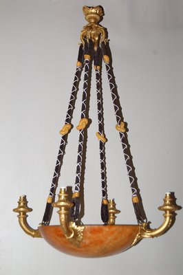 Antique Gilt Bronze and Alabaster Chandelier-AWH-580636