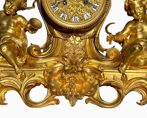 Antique Gilt Bronze Clock with Puttis-NEV-2017104