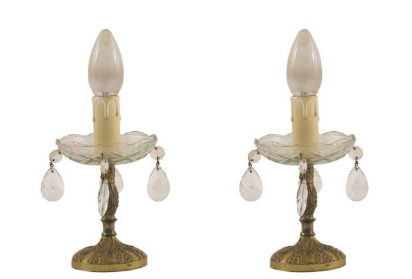 Antique Gilt Bronze Lamps with Swarovski Crystal Pendants from Liberty, Set of 2-NJV-857270