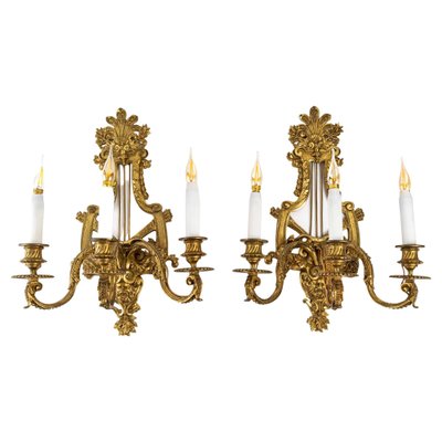 Antique Gilt Bronze Lyre Sconces, Set of 2-WFS-1196709