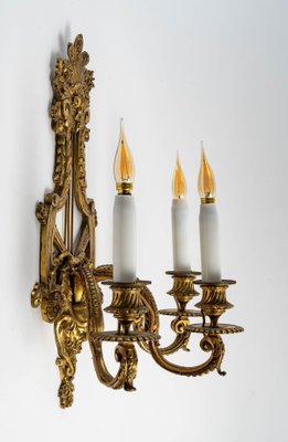 Antique Gilt Bronze Lyre Sconces, Set of 2-WFS-1196709