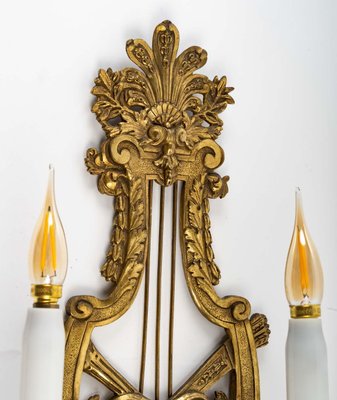 Antique Gilt Bronze Lyre Sconces, Set of 2-WFS-1196709