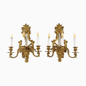 Antique Gilt Bronze Lyre Sconces, Set of 2-WFS-1196709