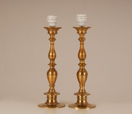 Antique Gilt Bronze Table Lamps Converted Church Altar Candleholders, Set of 2-GOE-952194