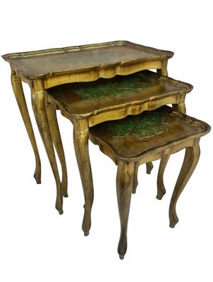 Antique Giltwood and Carved Side Tables with Cabriole Shaped Legs, Set of 3-NOU-676877