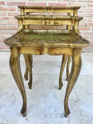 Antique Giltwood and Carved Side Tables with Cabriole Shaped Legs, Set of 3-NOU-676877