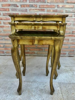 Antique Giltwood and Carved Side Tables with Cabriole Shaped Legs, Set of 3-NOU-676877