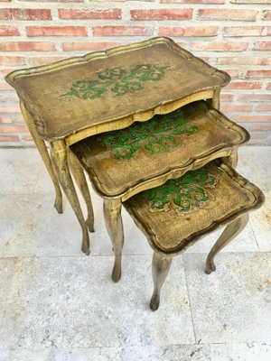 Antique Giltwood and Carved Side Tables with Cabriole Shaped Legs, Set of 3-NOU-676877