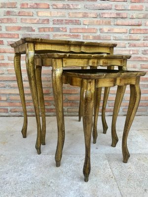 Antique Giltwood and Carved Side Tables with Cabriole Shaped Legs, Set of 3-NOU-676877