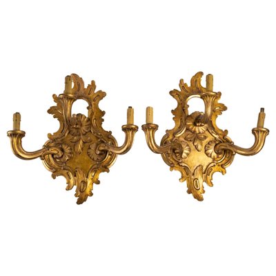 Antique Giltwood Wall Lights, Set of 2-WFS-1196706