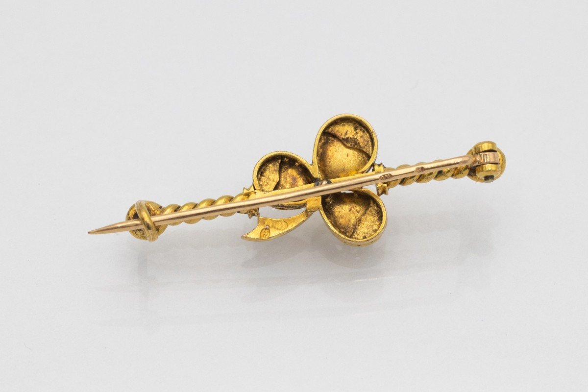 Antique Gold Brooch with Clover Motif, 1890s