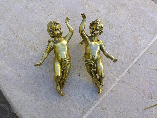 Antique Golden Ceramic Putti, 1800s, Set of 2-ZFY-1760974