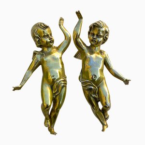 Antique Golden Ceramic Putti, 1800s, Set of 2-ZFY-1760974