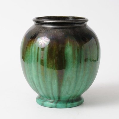 Antique Green Glazed Ceramic Vase from Faiencerie Thulin-IXK-844015