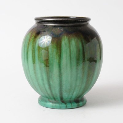 Antique Green Glazed Ceramic Vase from Faiencerie Thulin-IXK-844015