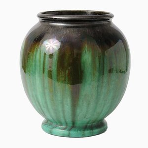 Antique Green Glazed Ceramic Vase from Faiencerie Thulin-IXK-844015