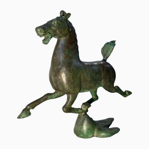 Antique Green Patinated Bronze Statue of the Flying Horse of Ganzu, Early 20th Century-UQL-1724177