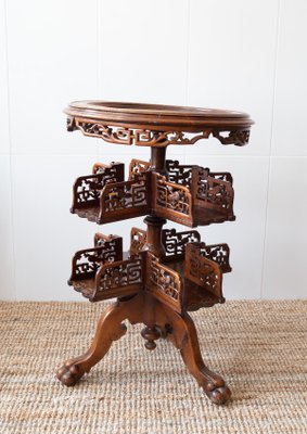 Antique Gueridon Bookcase Table in Mahogany and Onyx-JWI-1347613