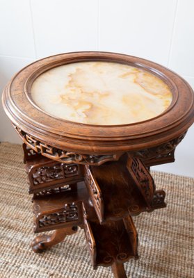 Antique Gueridon Bookcase Table in Mahogany and Onyx-JWI-1347613