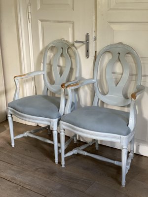 Antique Gustavian White & Upholstered Armchairs, 1890, Set of 2-VAP-1396789