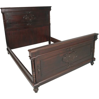 Antique Hand-Carved Mahogany Double Bed-NJV-587232