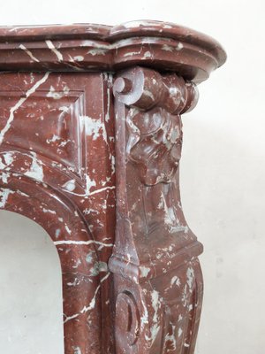 Antique Hand-Carved Trois Coquilles Mantelpiece in Red Marble-TDA-1801289