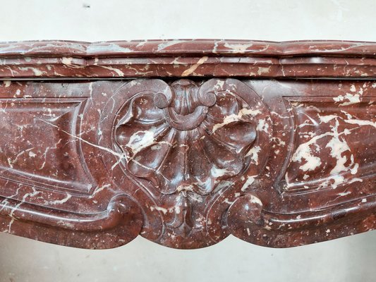 Antique Hand-Carved Trois Coquilles Mantelpiece in Red Marble-TDA-1801289