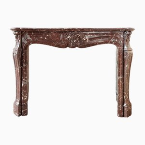 Antique Hand-Carved Trois Coquilles Mantelpiece in Red Marble-TDA-1801289