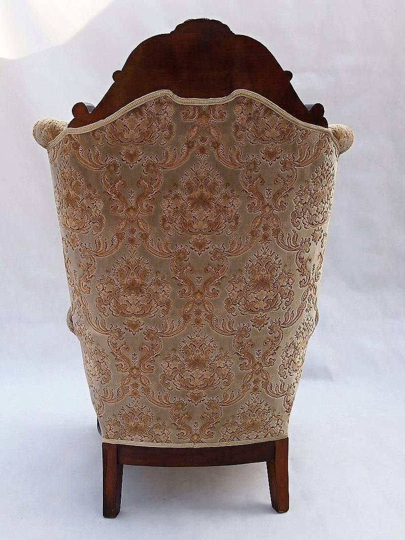 Antique Hand Carved Walnut Wingback Chair, 1840