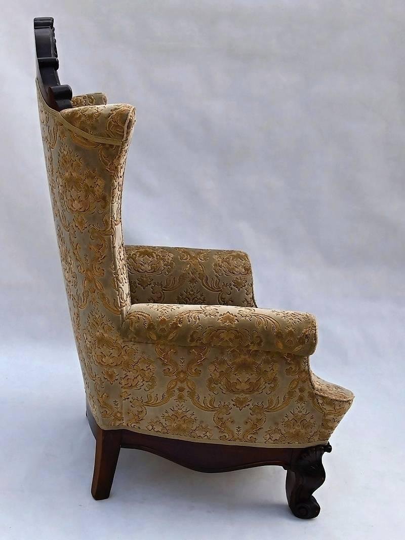 Antique Hand Carved Walnut Wingback Chair, 1840