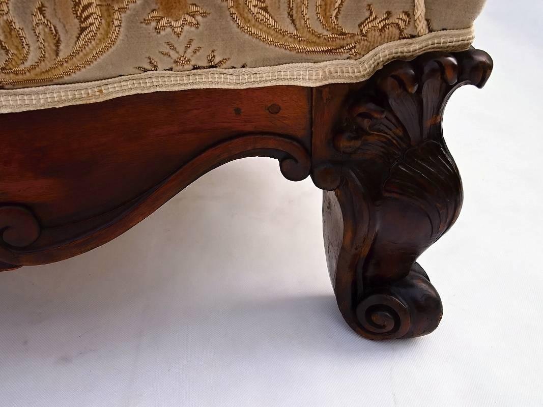 Antique Hand Carved Walnut Wingback Chair, 1840