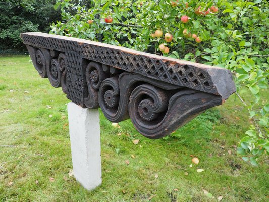 Antique Hand-Carved Wooden Pillar Column Capital, Afghanistan, 1890s-UZN-1407573