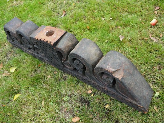 Antique Hand-Carved Wooden Pillar Column Capital, Afghanistan, 1890s-UZN-1407573