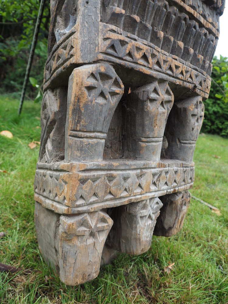 Antique Hand-Carved Wooden Pillar Column, Nuristan, Afghanistan, 1890s