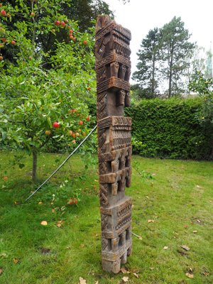 Antique Hand-Carved Wooden Pillar Column, Nuristan, Afghanistan, 1890s-UZN-1408419