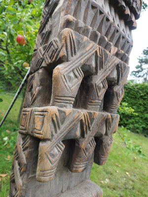 Antique Hand-Carved Wooden Pillar Column, Nuristan, Afghanistan, 1890s