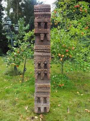 Antique Hand-Carved Wooden Pillar Column, Nuristan, Afghanistan, 1890s-UZN-1408419