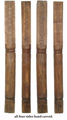 Antique Hand-Carved Wooden Pillar Column, Swat Valley Pakistan, 1890s-UZN-1407579