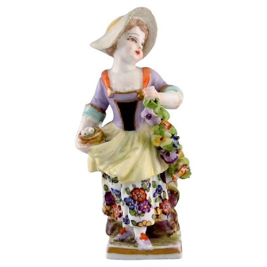 Antique Hand-Painted Porcelain Figure of Girl With Flowers from Augustus Rex, Germany