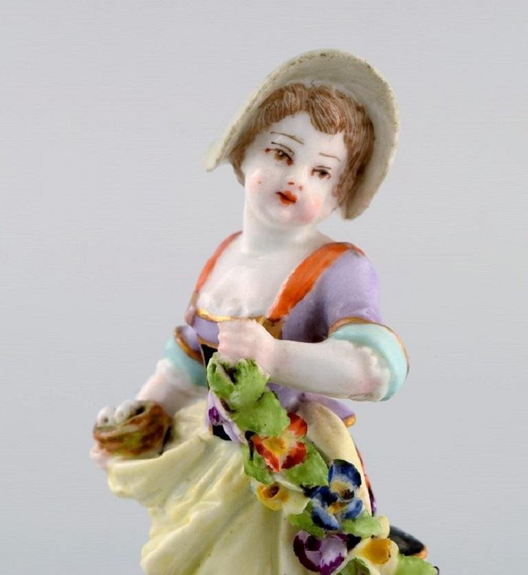 Antique Hand-Painted Porcelain Figure of Girl With Flowers from Augustus Rex, Germany