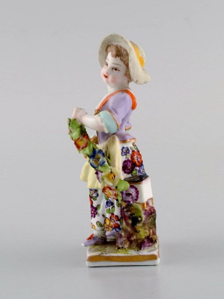 Antique Hand-Painted Porcelain Figure of Girl With Flowers from Augustus Rex, Germany