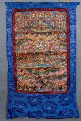 Antique Hand Painted Tanka Tapestry, India-QKG-2035272